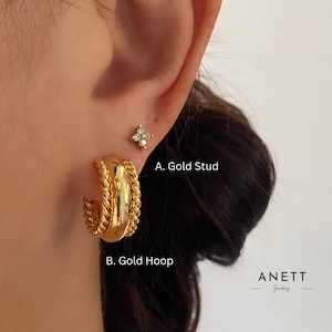 Chunky Gold Hoop Earrings, C-Shaped Earrings, Wide band Gold Hoops, 18k Gold Plated, Thick Gold Earring, Gift for Her, Bridesmaid Gift