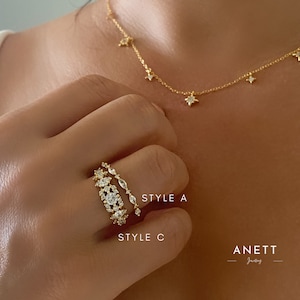 Gold Cubic Zirconia Sterling Silver Stacking Ring, Dainty Minimalist Ring