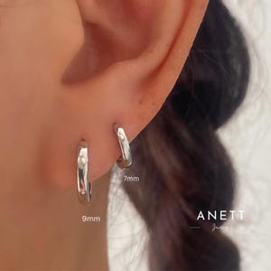 925 sterling silver Basic Hoop Earrings, 7mm 9mm 12mm Silver Hoops, Thin Gold Hoops, Simple Silver Huggie Hoops, Second Hoop Earrings