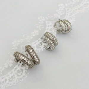 Silver Huggie Hoop Earrings, Tiny Cubic Zirconia Pave Hoops, Cubic Silver Hoops, Small Silver Earrings, Cartilage Minimalist, Gift