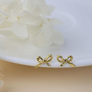 Bow Stud Gold Earrings, 925 Sterling Silver, 18k gold Ribbon Stud, Small Helix Stud, Cute Bow Tie Gold Earrings, Gift for Her, Minimalist