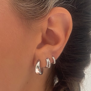 Silver Hoop Earrings, Small Silver Huggie Earrings, 925 Sterling Silver, 7mm Huggie, Silver Earring Set, Gift, Anett Jewellery