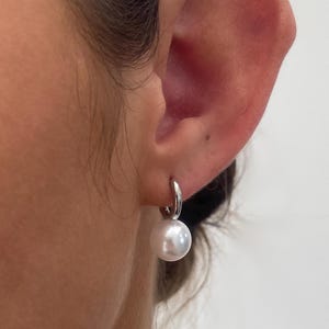 Pearl Earring, Pearl Silver Hoop Earrings, Pearl Gold Hoop Earrings, Bridesmaid Earrings, Gift for her, 925 Sterling Silver Pearl Earring