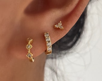 Gold Huggie Earring Sets, Seconds Earrings, Simple hoop earrings, 925  Sterling Silver Helix gold stud, Small Stud, Minimalist Gift Set