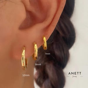 Gold Basic Hoop Earrings, 7mm 9mm 12mm Simple Gold Hoops, Thin Gold Hoops, Everyday Gold Hoops, 925 Sterling Silver 18K Gold Plated Hoops