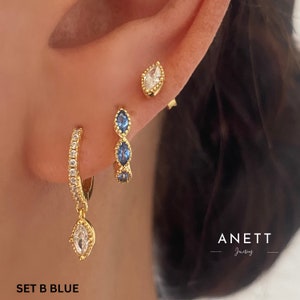 Oval Dangle Earrings Set, Gold Dange Earring 3 pair 2 pair Set, Minimalist Jewellry, Gift Set, Diamond cz Stud, Gift for her