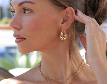 Chunky Gold Hoop Earrings, 18k Gold Plated Brass, Statement Jewelry