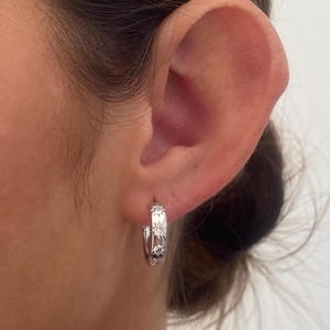 Silver Hoop Earrings, Star Cubic Wide Band 4mm Silver Hoops, Silver Earrings, Cubic Star Silver Earrings, Gift for Her, Celestial Hoops