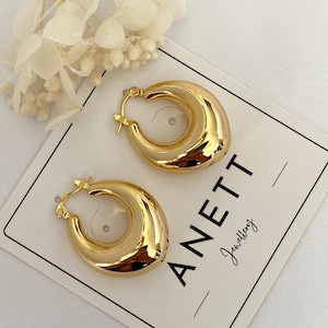 Chunky Gold Hoop Earrings, Large Gold Hoop Earrings, Chubby thick Gold Hoop, Big Gold earrings, Statement earrings, 18k gold plated, Gift