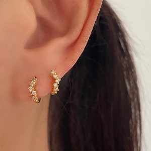 925 Sterling Silver Gold Huggie Earrings, Tiny helix, Crystal Huggie Hoop, Stud Earrings sleeper Ear Stack, Gold Plated Gift for Her Present