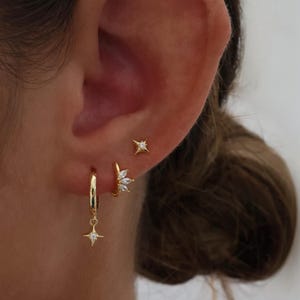 Dainty Gold Dangle Drop Earring Set, 925 Sterling Silver 18k gold Plated, Ear Stacks, Gold Huggie Hoop, Gold Stud, Birthday Gift, 3 Pair Set