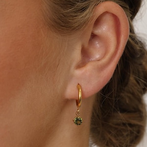 Birthstone Drop Gold Plain Earrings, Waterproof Stainless Steel, Personalized Jewellery Gift
