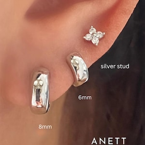 Silver Huggie Hoop Earrings, Wide Band Hoop, Basic Simple Hoops, 6mm 8mm 10mm 12mm Hoops, Wide Small Huggie Hoops, Second Earrings, Helix