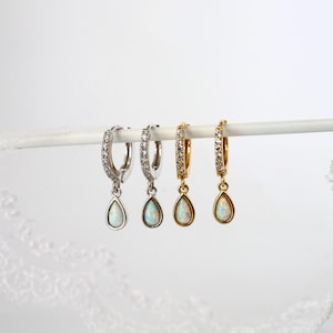 Dainty Opal Dangle Earring Set, 925 Sterling Silver, Silver Ear Stacks, Opal Stud, Birthday Gift, Gift for Mum, 3 Pair Set, Valentines Gift