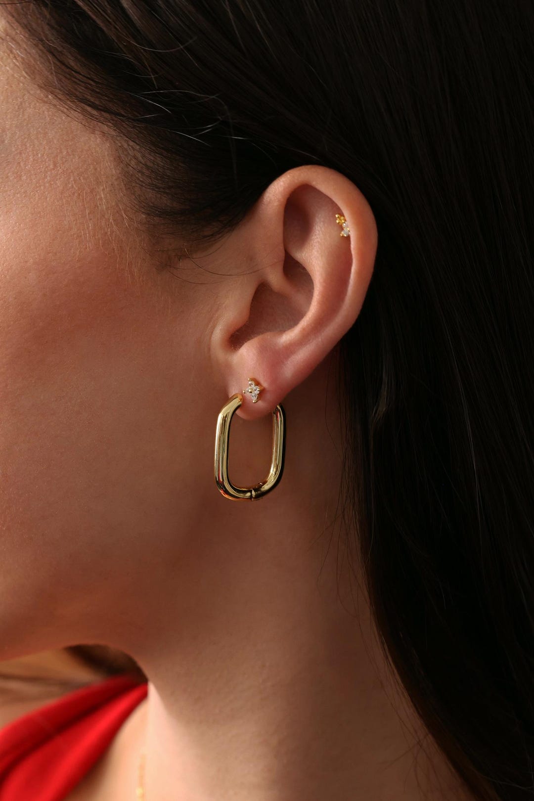 Rectangle Gold Hoop Earrings, Chunky Square Hoops, 18k Gold Plated