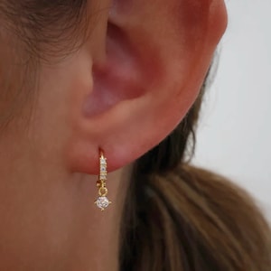 Dainty Gold Dangle Earrings, Tiny 925 Sterling Silver Huggie Hoops, Dainty Small Silver Dangly Earrings, Minimalist Hoops, helix, Tragus