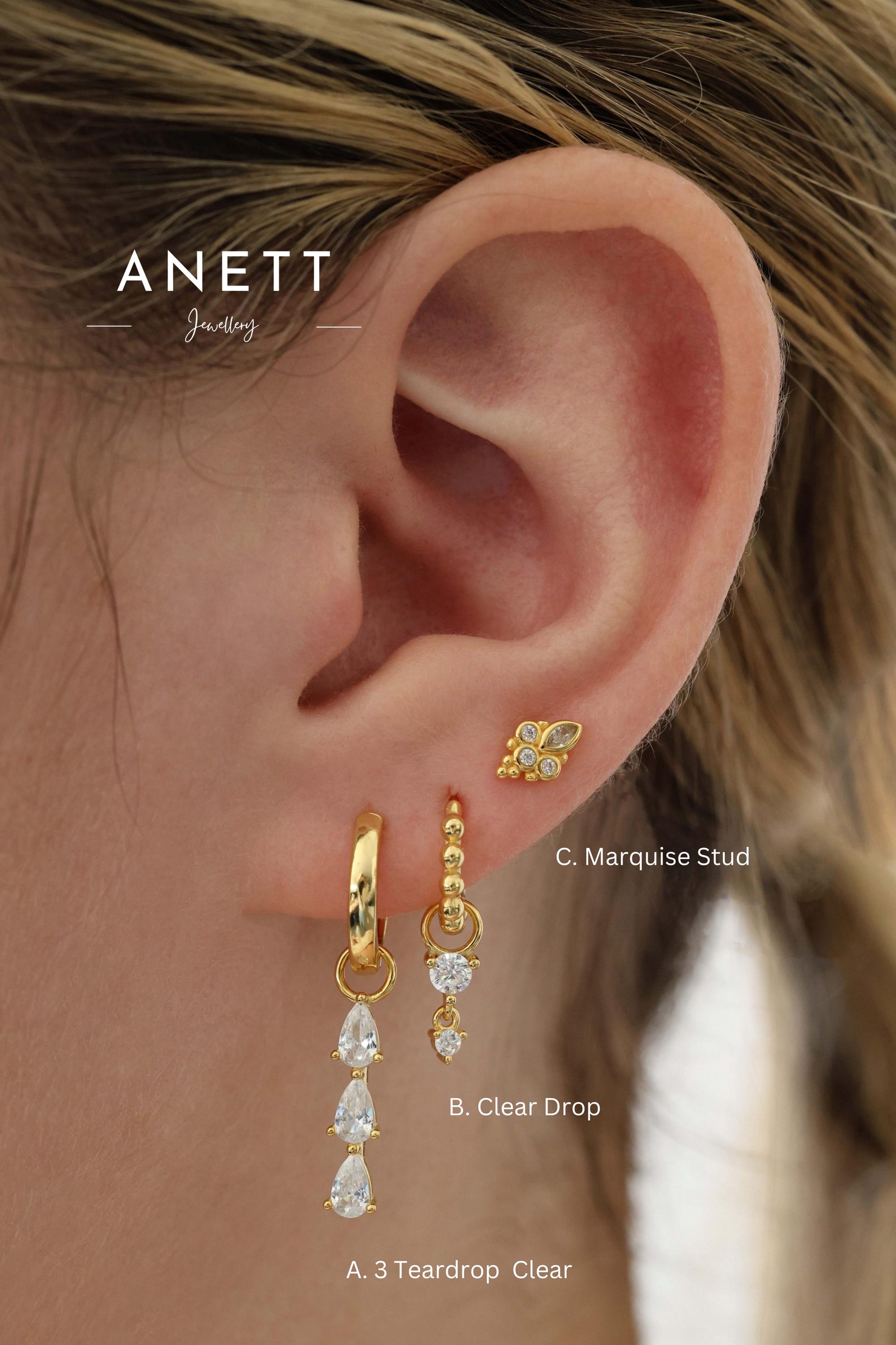 Gold Teardrop Earring Set: Sterling Silver Cubic Zirconia Stacks