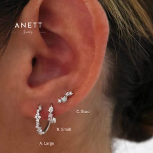 Silver Huggie Hoop Earrings, Silver Zircon Hoop, 925 Sterling Silver, Small Silver Hoop Earrings, Opal Stud, 3 pair set earrings, Gift Set