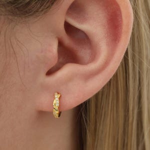 Twisted Gold Huggie Hoop Earrings, Sterling Silver, Dainty