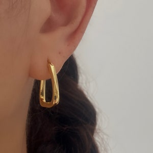 Square Gold Silver Hoop Earrings, Square Twisted Hoop, Minimalist Gold Earrings, 18k Gold Plated, Gift for Her, Everyday Earrings