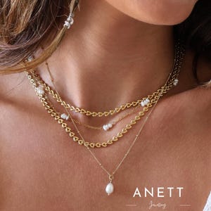 Stainless Steel Gold Necklace, Waterproof Chocker, Waterproof Gold Necklace, Natural Pearl Necklace, Layering Necklace, Gift for Her