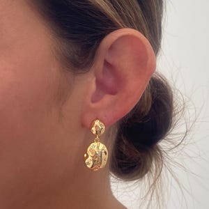 Big Gold Earrings, Star inlaid Gold Statement Earrings, Chunky Gold Earrings, Thick Gold Dangle Earrings, 18k gold Big Chunky Earrings, Gift