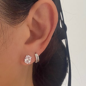 Oval Diamond CZ Stud Silver Earrings, 925 Sterling Silver Stud, Big Cubic Zirconia Stud Earrings, Minimalist Stud Earrings, Gift for Her