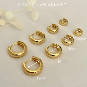 Gold Huggie Hoop Earrings, Wide Gold Basic Chunky Hoops, 6mm 8mm 10mm 12mm Hoops, Small Hoops, Everyday Earrings, Second Earrings, Helix
