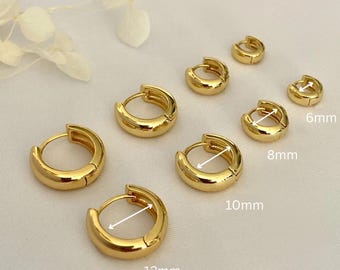 Gold Plated Chunky Huggie Hoop Earrings, Wide Basic Hoops