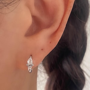 Gold Huggie Hoop Earrings, Crystal Silver Huggie Hoop, 18k Gold Earrings, Silver Earrings, Gold Earrings, Second Earlobe Hoop