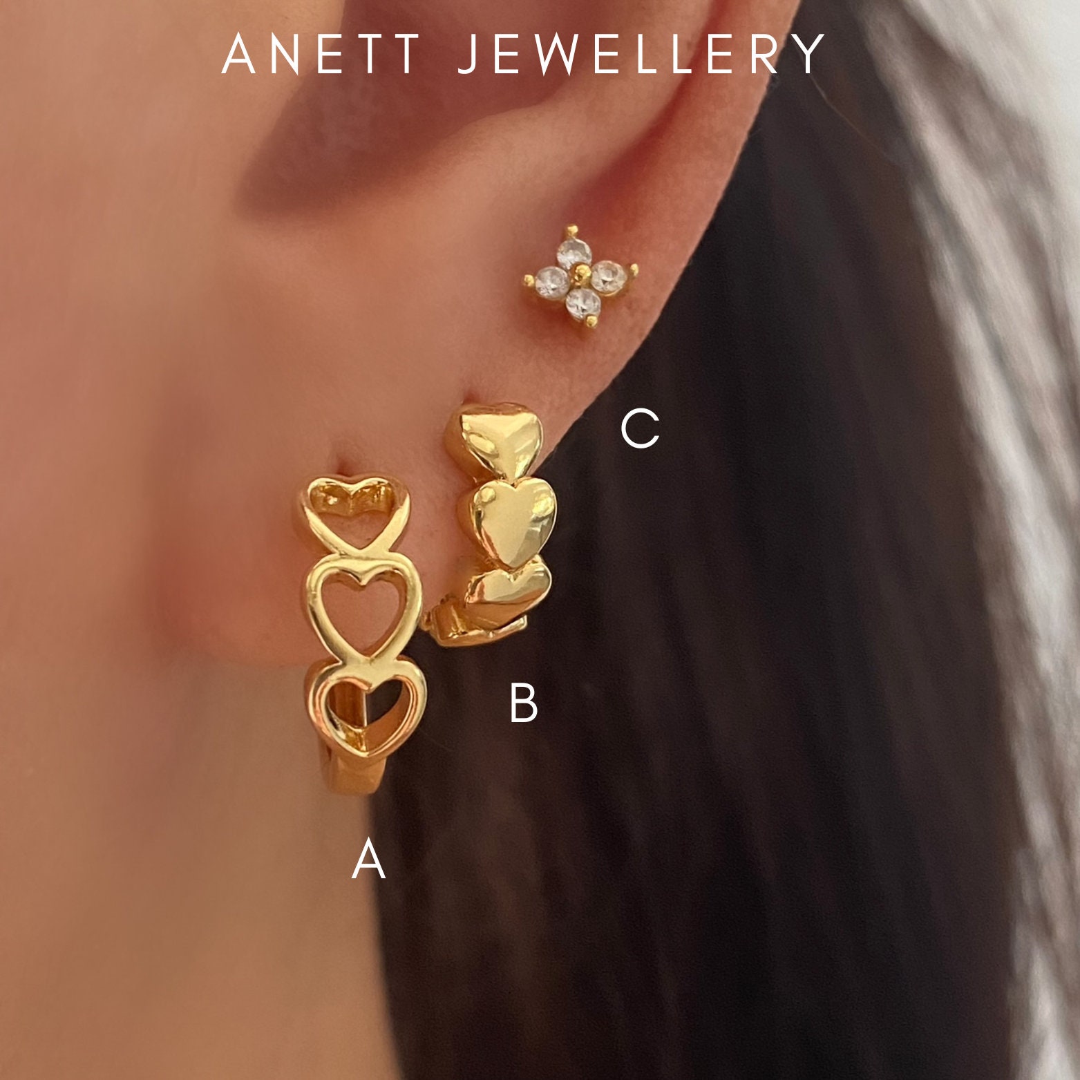 Love Heart Gold Hoop Earrings, Tiny Love Heart Huggie Hoops