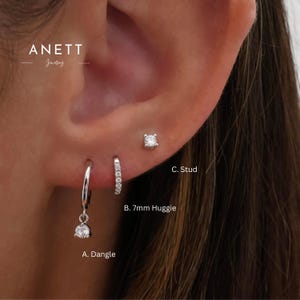 Silver Dangle Drop Earring Gift Set, Diamond CZ Stud, 925 Sterling Silver, Silver Earrings, 3 Pair 2 Pair Earring Stack Set, Gift