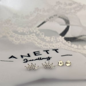 Silver Stud Earrings, 925 Sterling Silver Stud, Cubic Helix Stud, Crown Stud, Ear Stack, Diamond Cubic stud, white gold plated, Cartilage