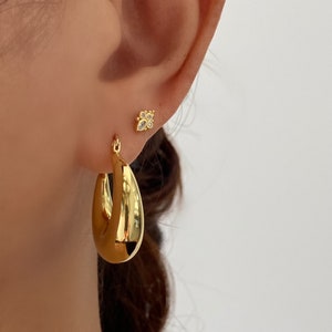 Chunky Gold Hoop Earrings, Large Gold Hoop Earrings, Chubby thick Gold Hoop, Big Gold earrings, Statement earrings, 18k gold plated, Gift