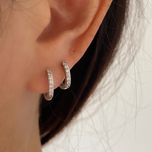 Sterling Silver Cubic Hoop Earrings, Dainty Sparkle Gold Hoops, Basic Simple Silver Hoops, Staple Earrings, Second Hoops, Everyday Earring
