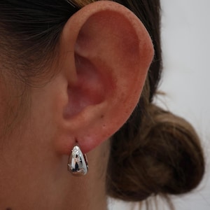 Chunky Silver Star Pattern Hoop Earrings, Silver Earrings, Thick Celestial Silver Water droplet Earring, Big Silver Hoop, Gift for Her