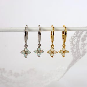 4 Clover Opal Silver Dangle Earring Set, Opal Earring, 925 Sterling Silver, Gold Ear Stacks, Gift, 7mm Huggie Hoop, 3 Pair Earring Set