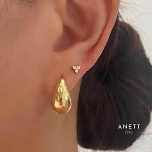 Chunky Gold Hoop Earrings, Curved Chubby Statement Earrings, Curved Teardrop Gold Hoops, 1cm Thick, 18k Gold Earrings