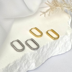 Rectangle Gold huggie Hoop Earrings, Square Huggie, Silver Hoop, 18k plated on Sterling Silver, Minimalist Jewellery, Square Hoops, Gift