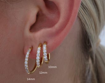 Waterproof Cubic Zirconia Hoop Earrings: 18k Gold Plated Stainless Steel
