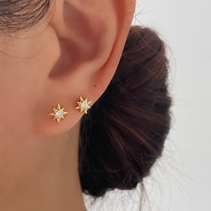 925 Sterling Silver Gold Stud Earrings, Zircon Stud, 18k gold plated, Small Gold Stud, cartilage earrings, Helix stud, Gift for her, Tragus