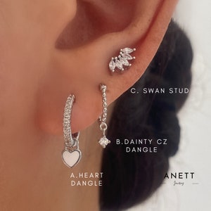 Silver dangle Earrings, Tiny Dainty Silver diamond cz dangle earrings, 925 sterling silver stud, silver earring set, Gift for Her