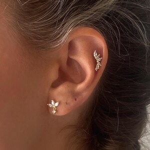 Ball Screw back Helix Stud Earrings, Zircon Piercing, 19G, 925 Sterling Silver with 18k gold plated, Conch earrings, Cartilage stud, 1 piece