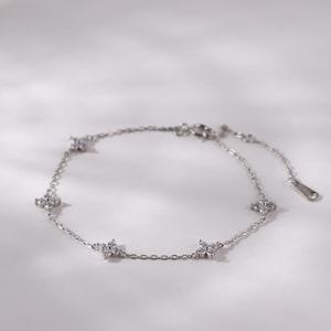Dainty Four Leaf Clover Bracelet: Rhodium Plated Sterling Silver, Lucky Charm