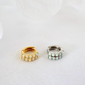 Dainty Opal Huggie Hoop Earrings, Gold Opal Hoop, Silver Opal Huggie, 925 Sterling Silver 18k gold plated, Tiny Opal Huggie Hoop Earrings