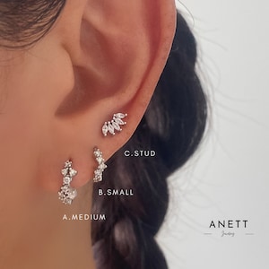 Silver CZ huggie Hoop Earrings, Cubic Paved Silver Earrings, 925 Sterling Silver Stud, Tiny Silver Hoop, White Gold plated Earring, Gift