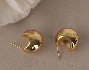 Chunky Gold Dome Earrings, 18k Gold Plated, Statement Jewelry