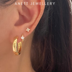 Thick Gold Hoop Earrings, Curved Chubby Hoop Earrings, Wide Gold Hoops, 18k Gold Earrings, Everyday Earrings, Light weight gold hoops