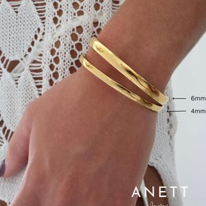 Gold Bangle Bracelet 4mm 6mm, Gold Tennis Bracelet, Bracelet Stacks, Minimalist, Birthday Gift, Oval Gold Waterproof Bangle, Classic Bangle