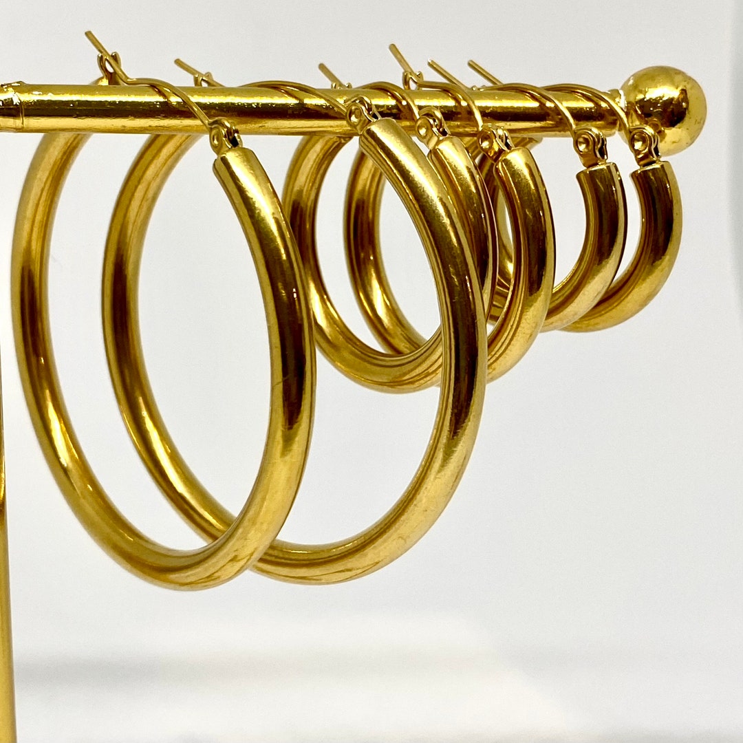 Stainless Steel Earrings Chunky Hoops Stainless Steel Gold Etsy Australia